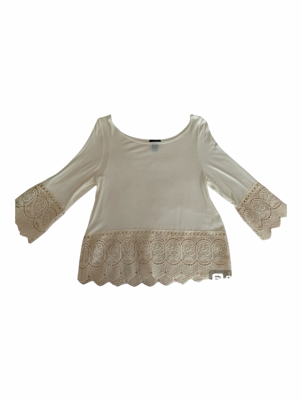 Rue 21 Lace Crochet Top Women’s Size Small Cream Three Quarter Sleeves Soft
